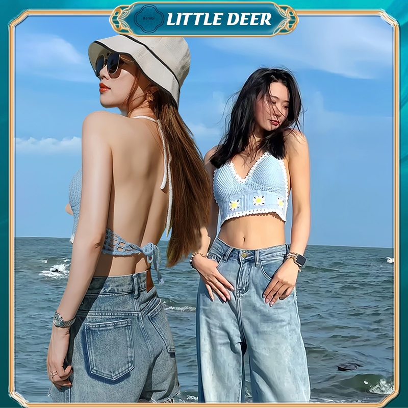 Beach Outfit New Crochet Top Swimsuit Knitted Swimwear Top Hawaiian For  Women