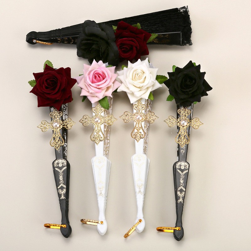 Lolita Gothic Fan Victorian Female Lace Hand Fan Vintage Black White ...