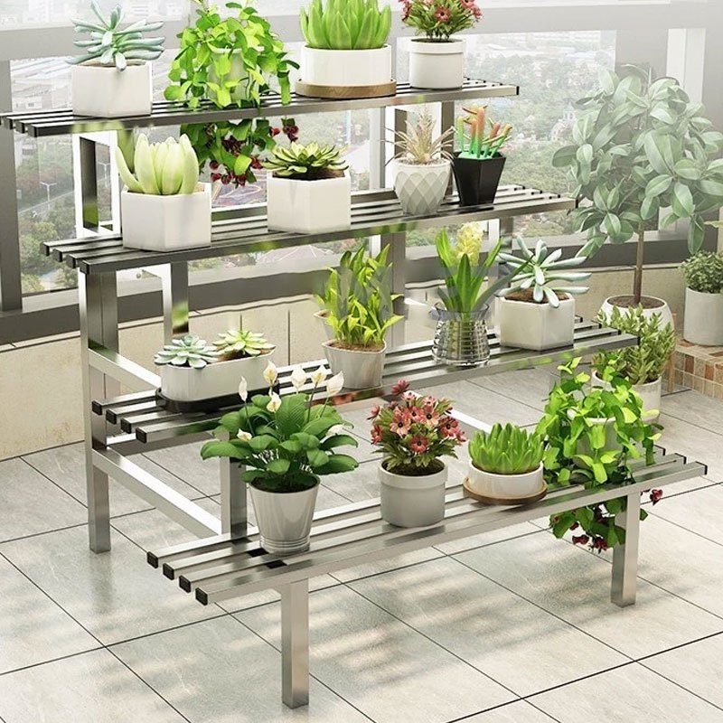 Flower pot rack stainless steel flower rack storage rack balcony indoor ...