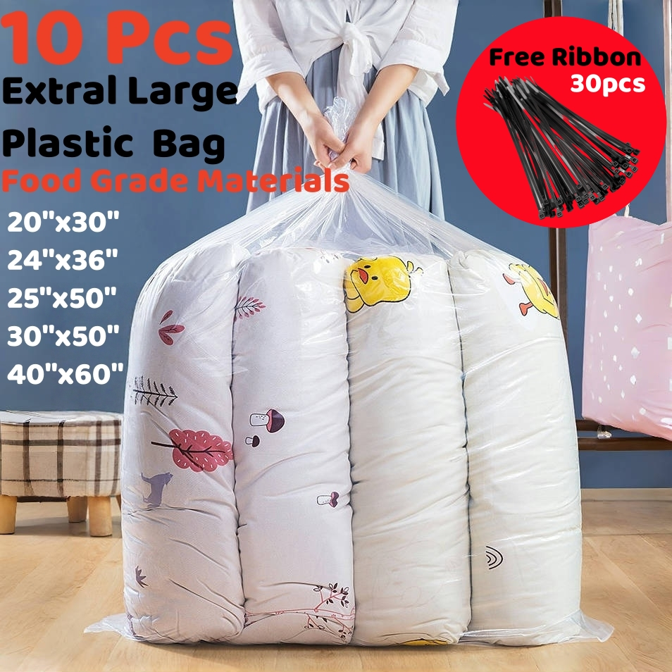 10 Pcs Large Clear Plastic Bag PE High Quality Bag Huge Quit Food ...
