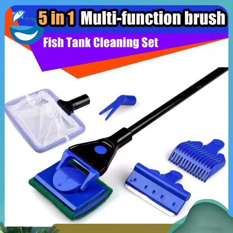 Aquarium Cleaning Tools 5 IN 1 Brush Scraper Fish Net Fork ...