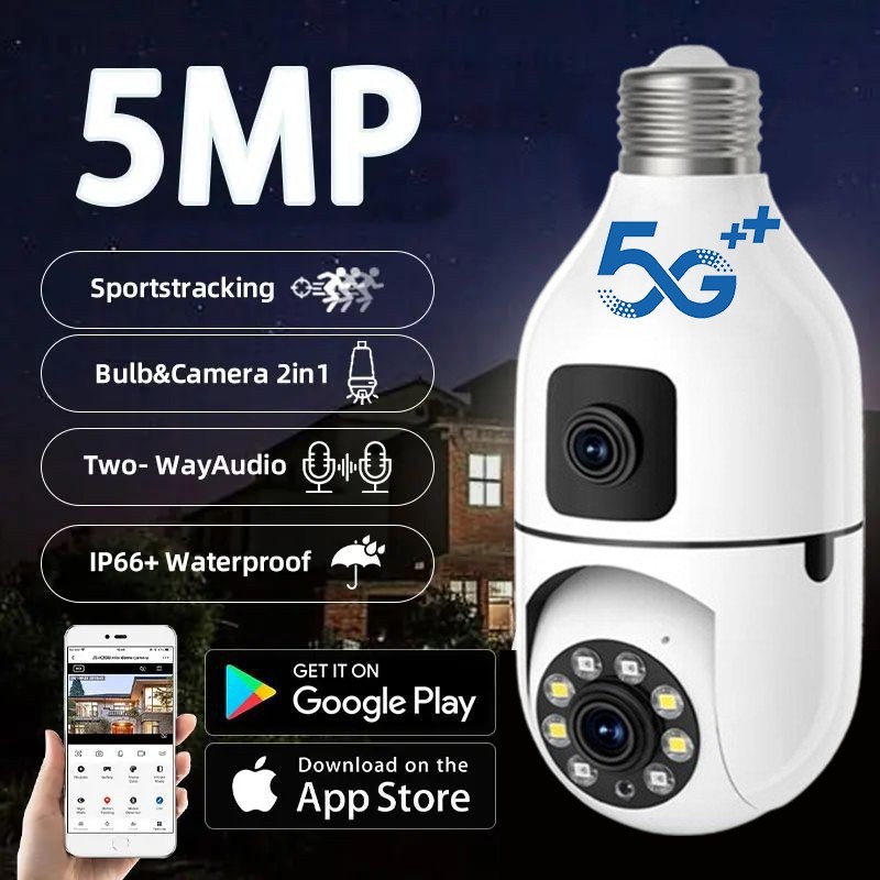 Dual Lens V380 Pro CCTV Bulb Camera No WIFI Needed 5G Phone Two ...
