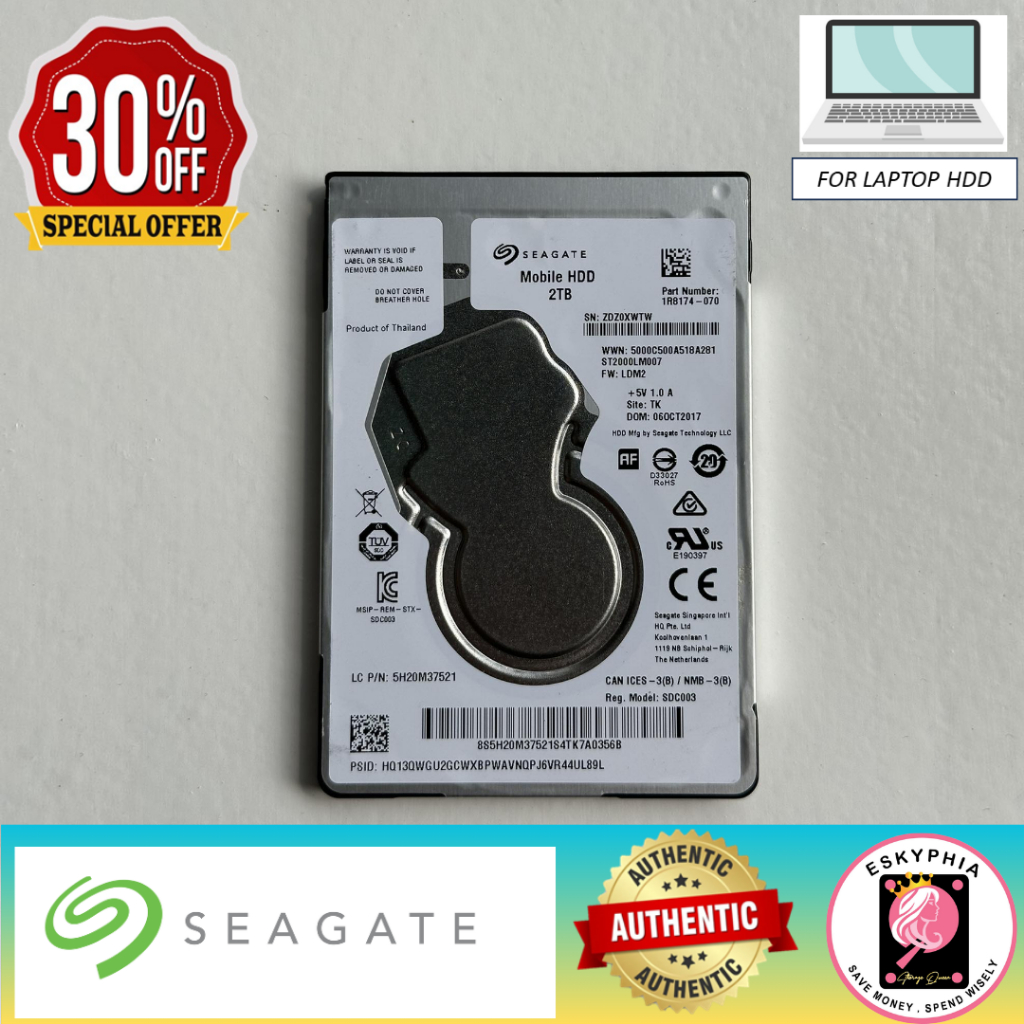 Seagate Barracuda 2TB Internal Hard Drive HDD 2.5 Inch Sata For Pc