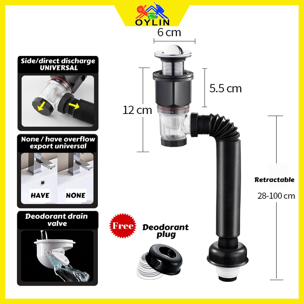 Universal Sink Drain Pipe Anti Odor Drain Hose Extension Tube For
