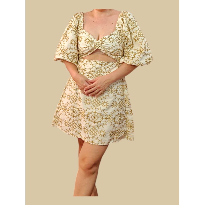 AINA DRESS l Puff Sleeves Twisted Front l Garterized Back l Premium ...