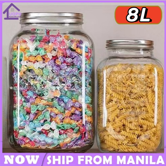 8l big glass jar cereal container airtight container food storage rice ...