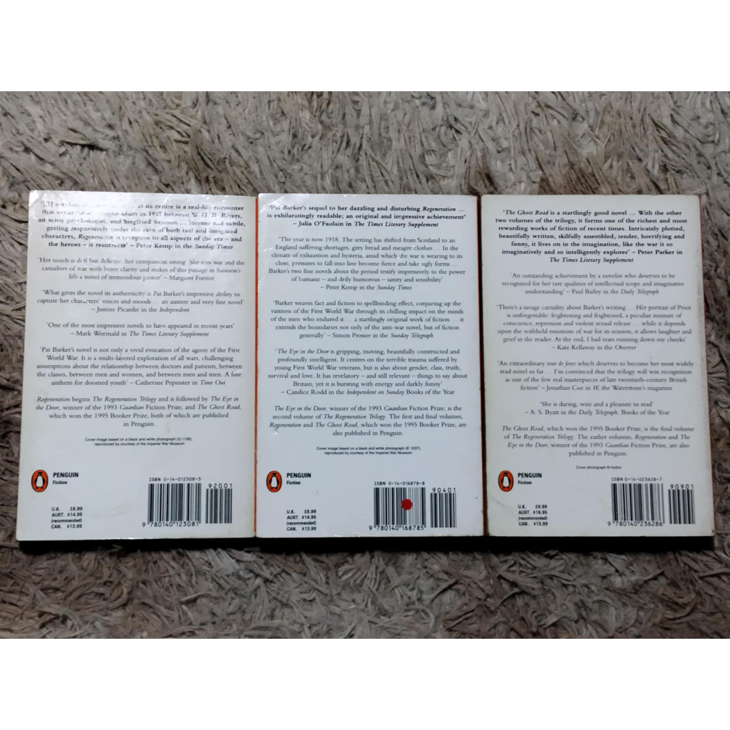[Set of 3] THE REGENERATION TRILOGY by PAT BARKER / Booker Prize Winner ...