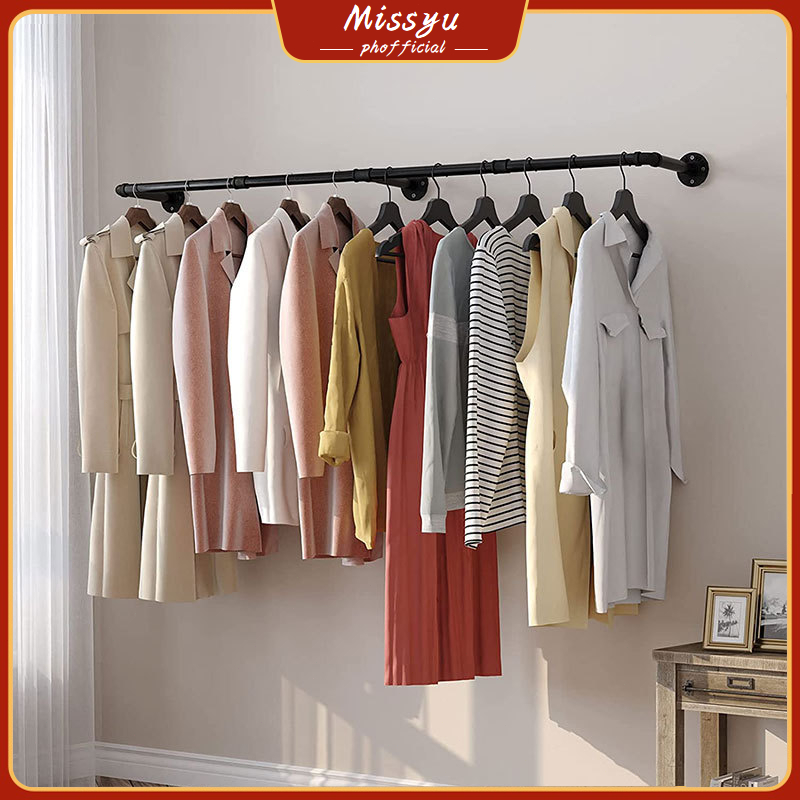 Metal Clothes Rack WallMounted Hanger Clothing Rack Tube Hanger