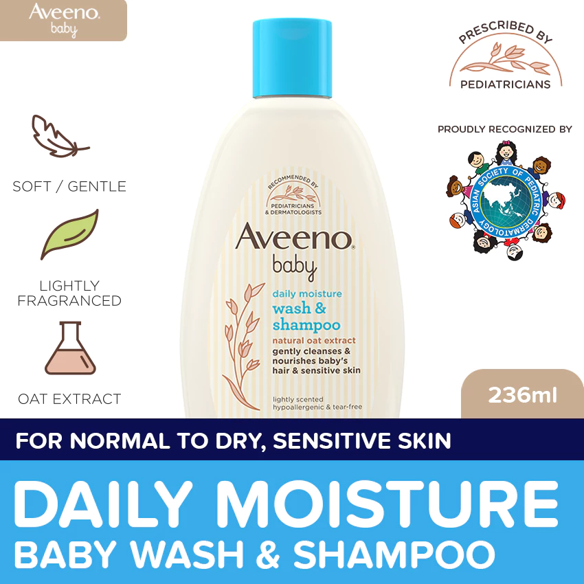 Aveeno Baby Daily Moisture Wash & Shampoo 236ml: baby bath wash for sensitive skin, head to toe wash