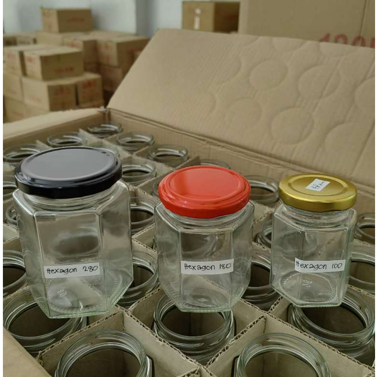 1pc Hexagon Glass Jar coffee condiments 85ml 100ml 180ml 280ml Clear ...
