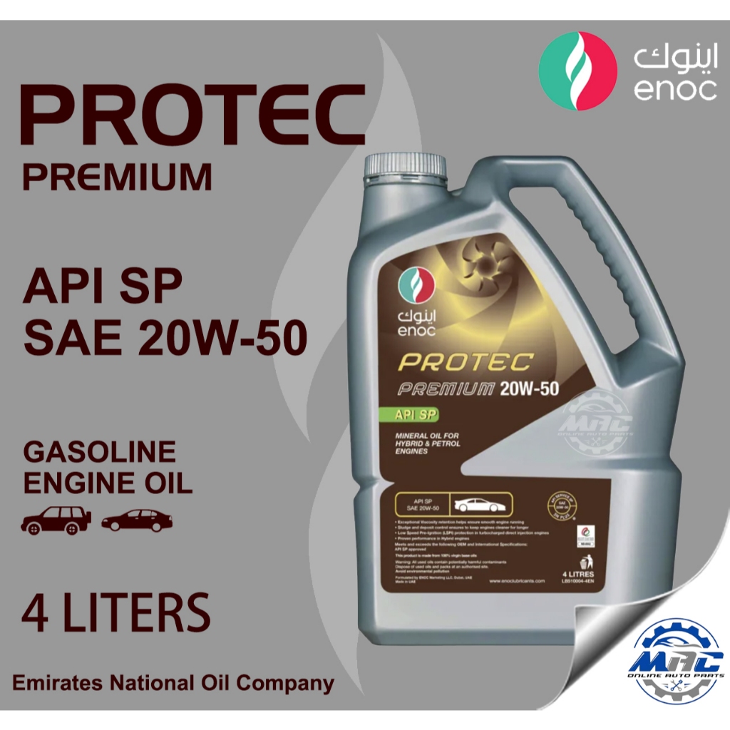 ENOC PROTEC PREMIUM SAE 20W50 4 Liters and 1 Liter API SP Gasoline ...