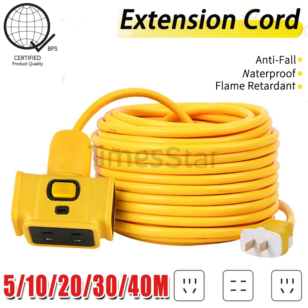 Extension Cord Socket Long Plug 5/10/20/30/40m With Switch Electric