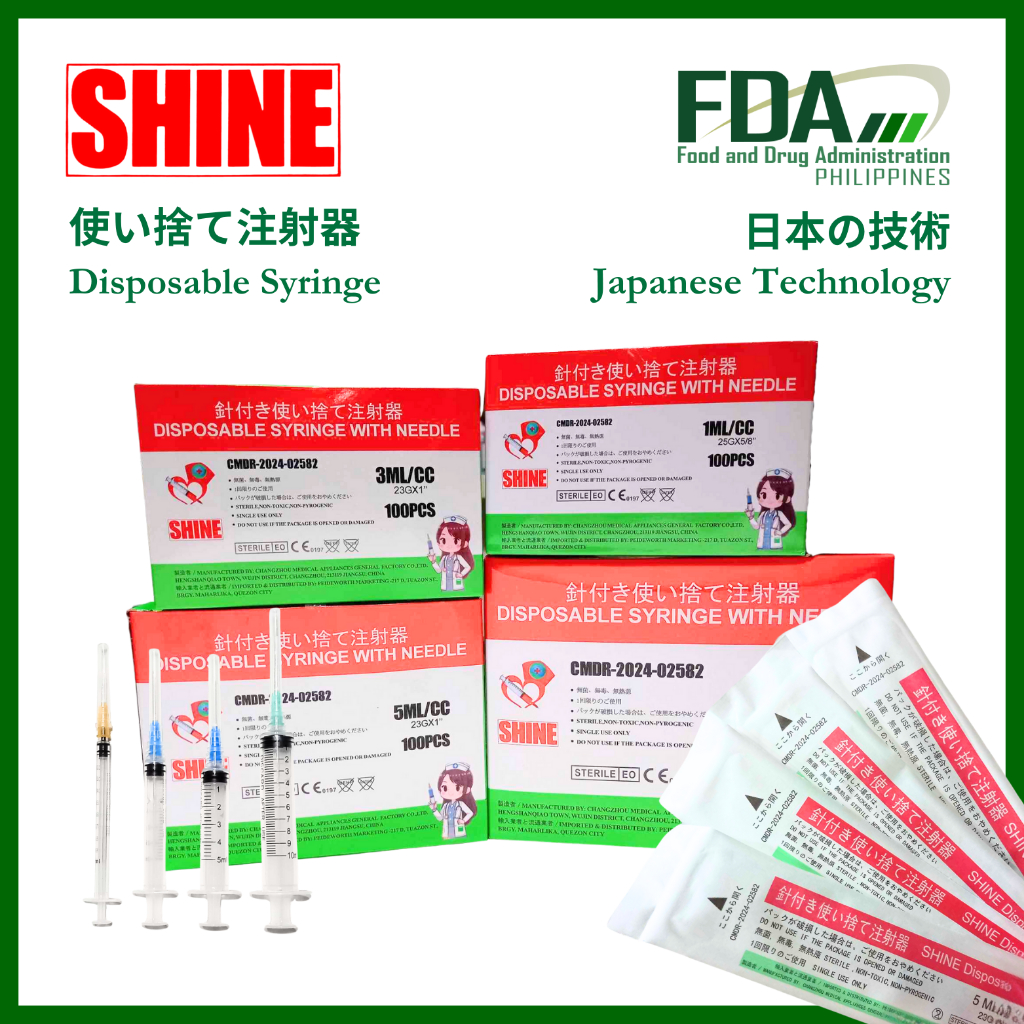 SHINE Sterile Disposable Syringe Injection (1cc, 3cc, 5cc, 10cc) (PER ...