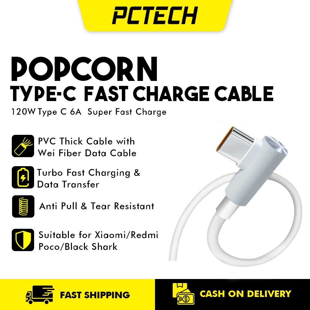 POPCORN 120W USB Type C Super Charging Cable 33W Turbo Charger Cable ...