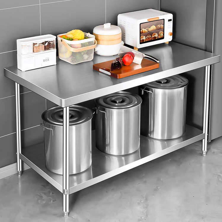 304 Stainles Steel Worktable 2-layer Table Thicken Storage table Easy ...