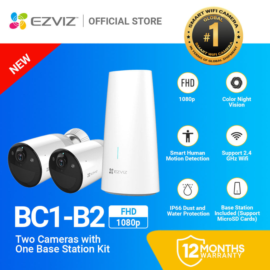 EZVIZ BC1 2-Cam Kit wireless cctv camera Outdoor waterproof 12900 mAh cctv  battery operated