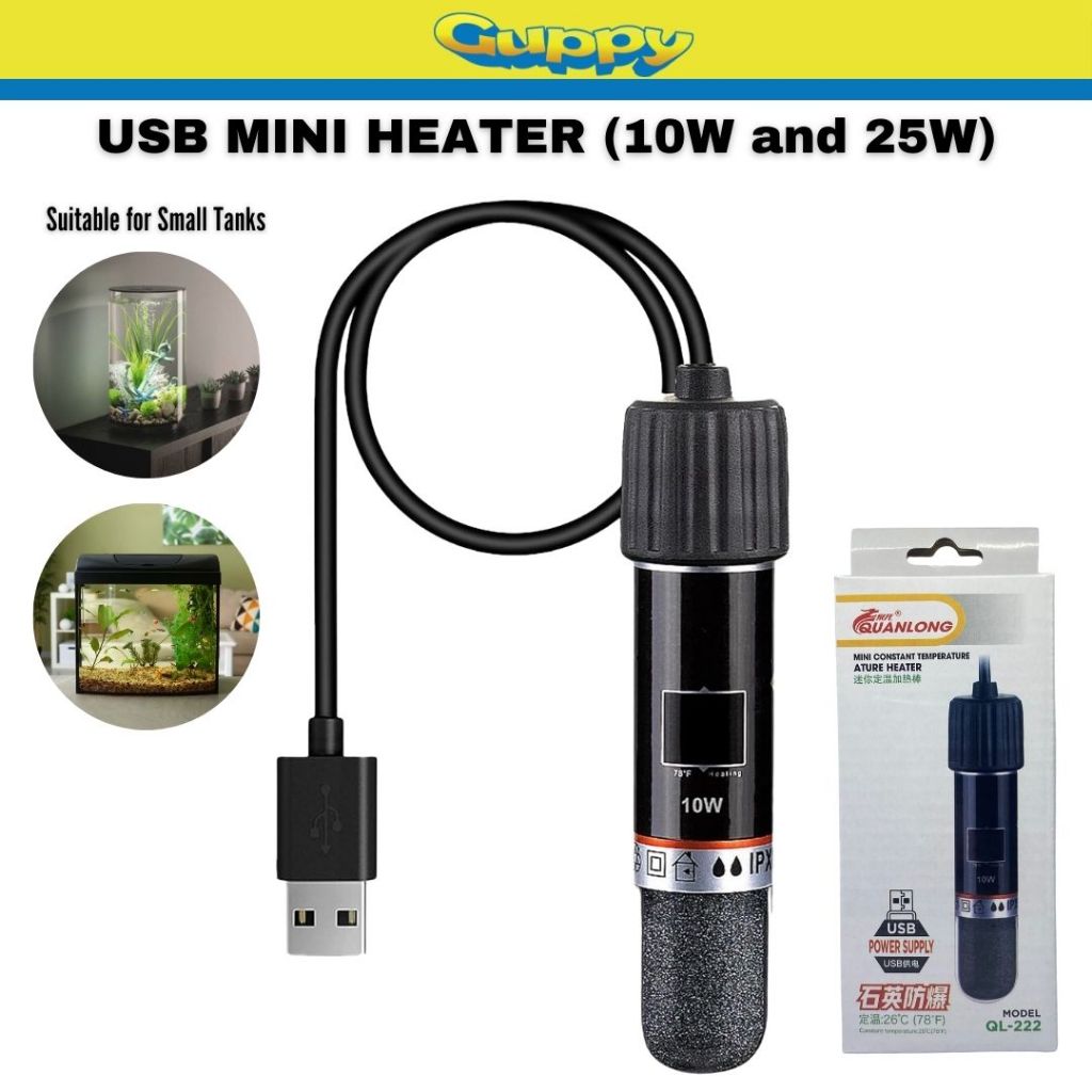 Quanlong USB Mini Aquarium Heater 10W and 25W for Small Tanks | Shopee ...