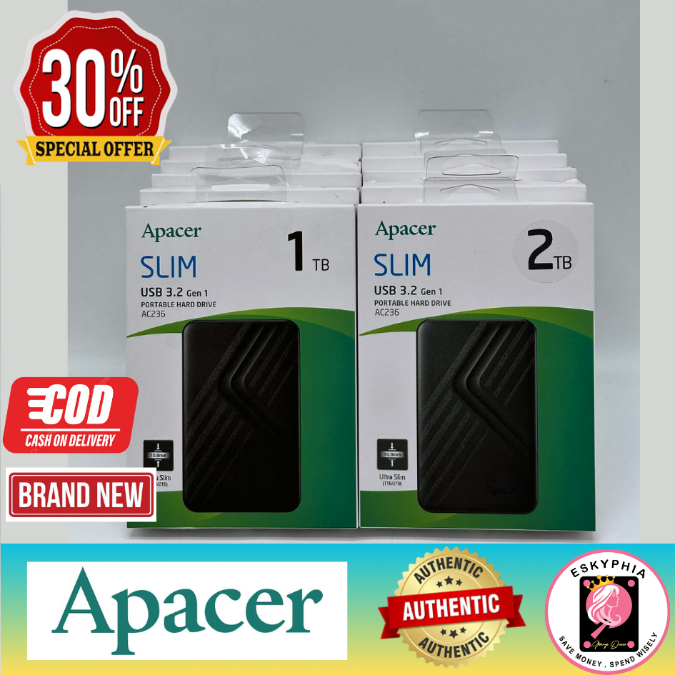 1TB/2TB APACER SLIM (AC236) USB 3.2 Gen Portable External Hard Disk ...