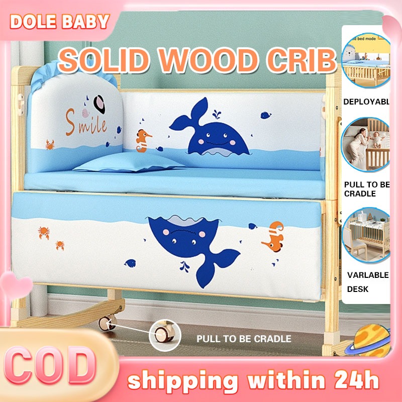 3-in-1 Single solid wood crib cradle Multi-functional children's ...
