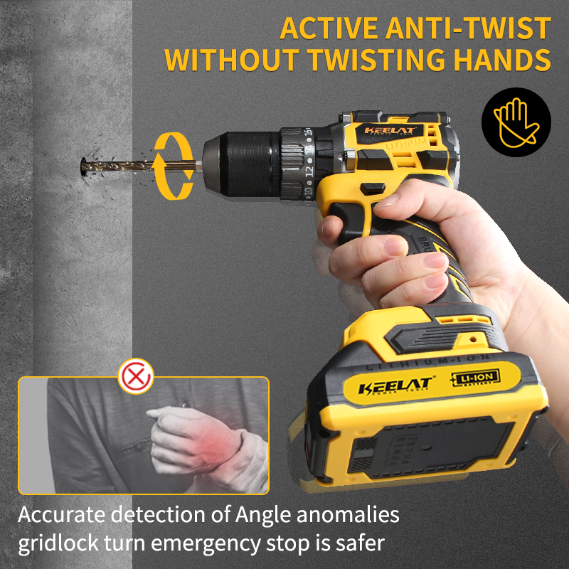KEELAT KCD012 Smart Anti-Twist 13MM Chuck 20V Brushless Cordless Drill ...