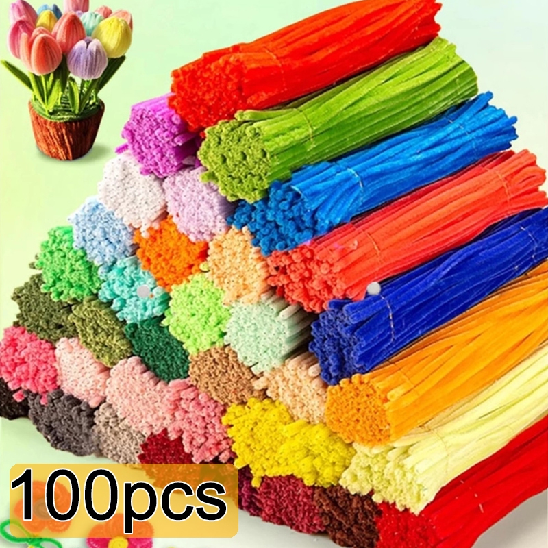 100PCS Colorful Fuzzy Wires Chenille Twisted Sticks Perfect for Diy ...