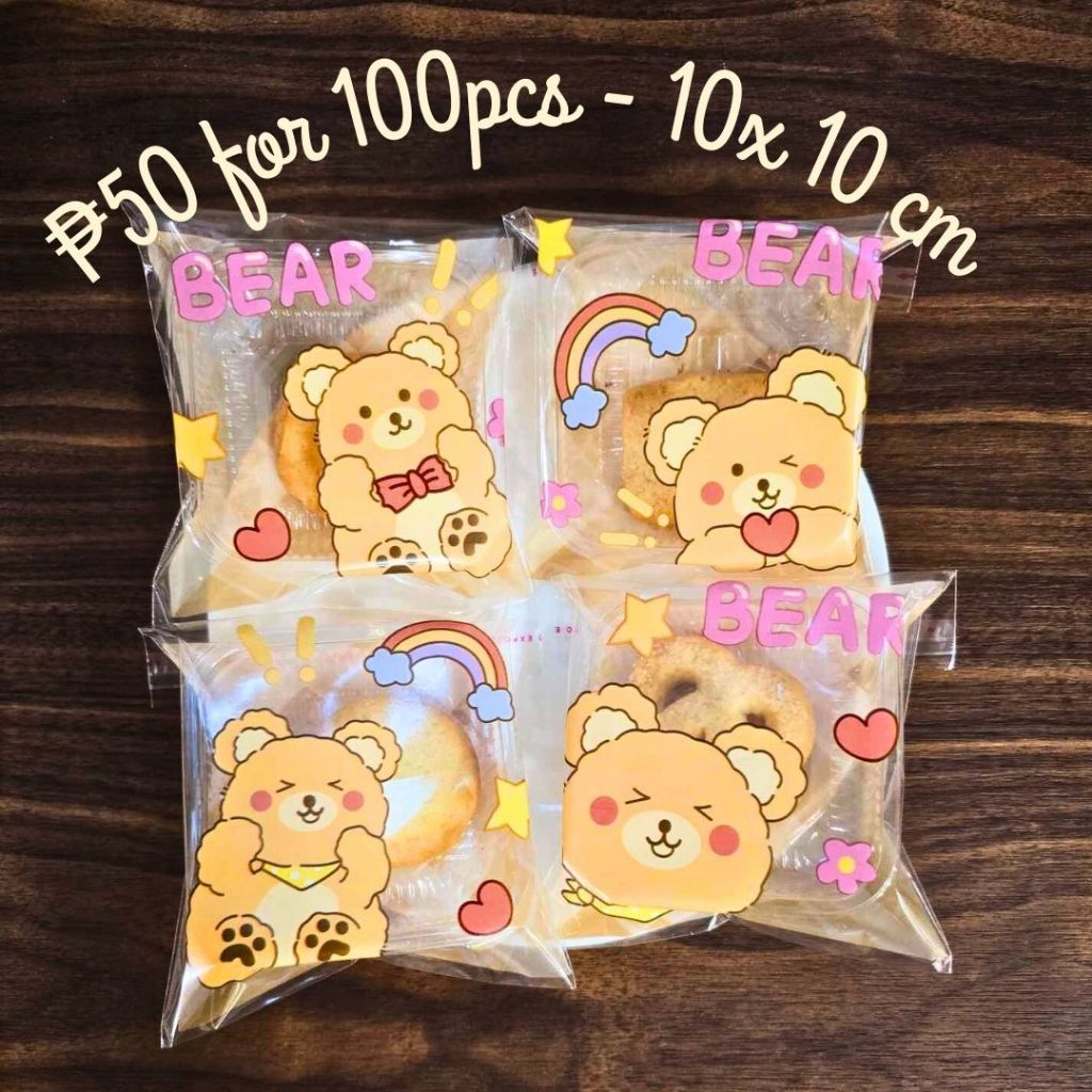 FP3045 (100PCS) 10x10 cm Cute Teddy Bear Bag Candy Cookie Pastry Bag ...