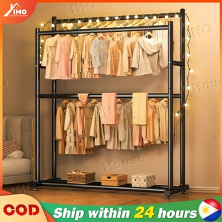Double Rod Double Layer Clothes Rack Floor-standing Bedroom Clothes ...
