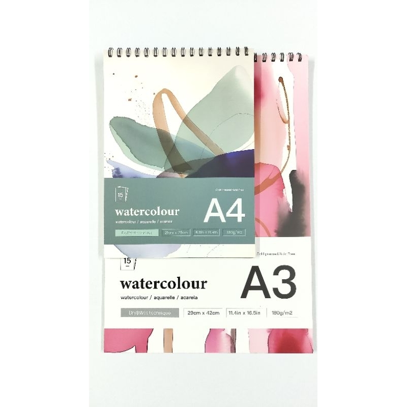 Watercolor Sketchbook Spiral 15 sheets 180gsm A3 A4 | Shopee Philippines