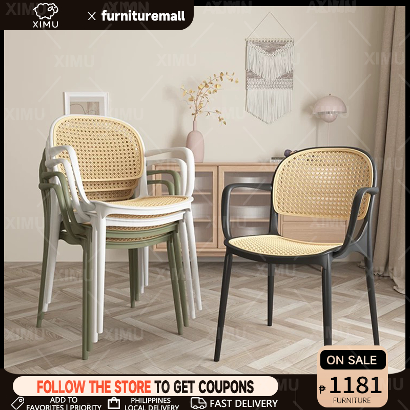 Rattan Plastic Chair With Armrests Home Stackable Dning Chair Outdoor ...