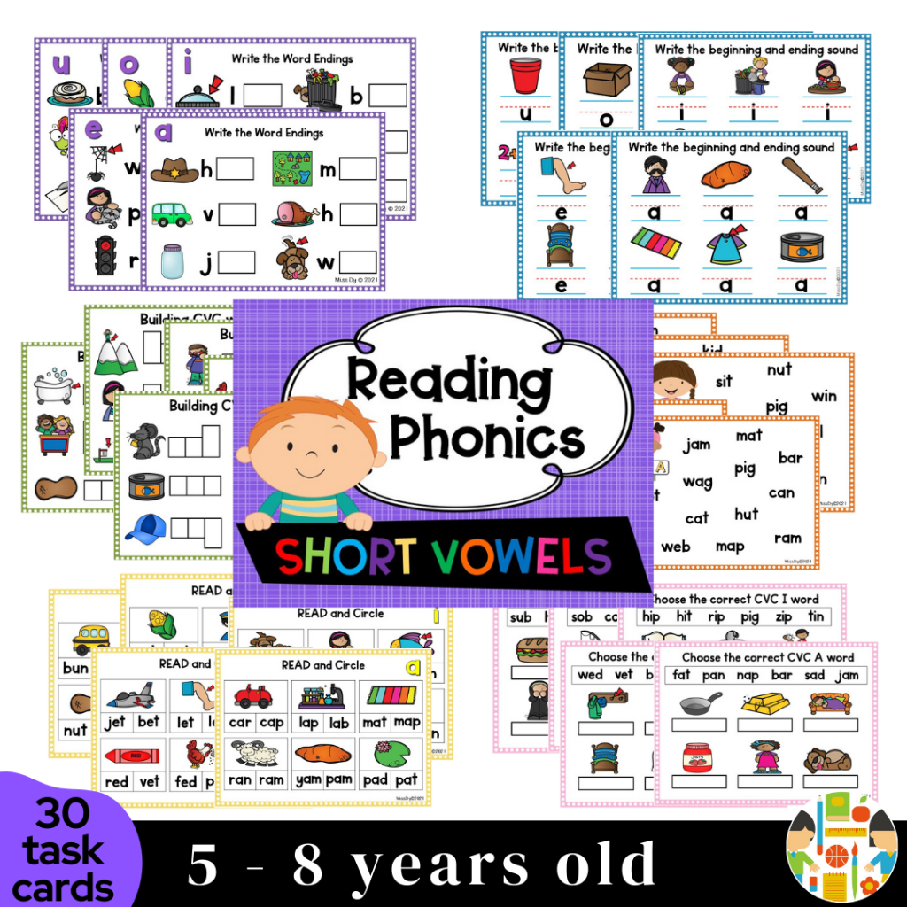 Reading Phonics Short Vowels Task Cards | Fun and Interactive CVC Word ...