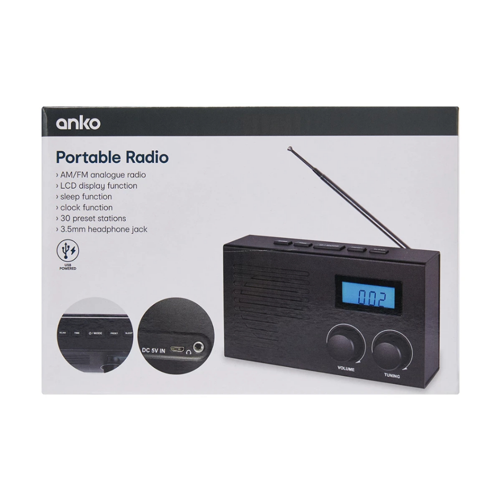 Anko Portable Radio AM/FM Analogue Radio LCD Display Function Clock ...