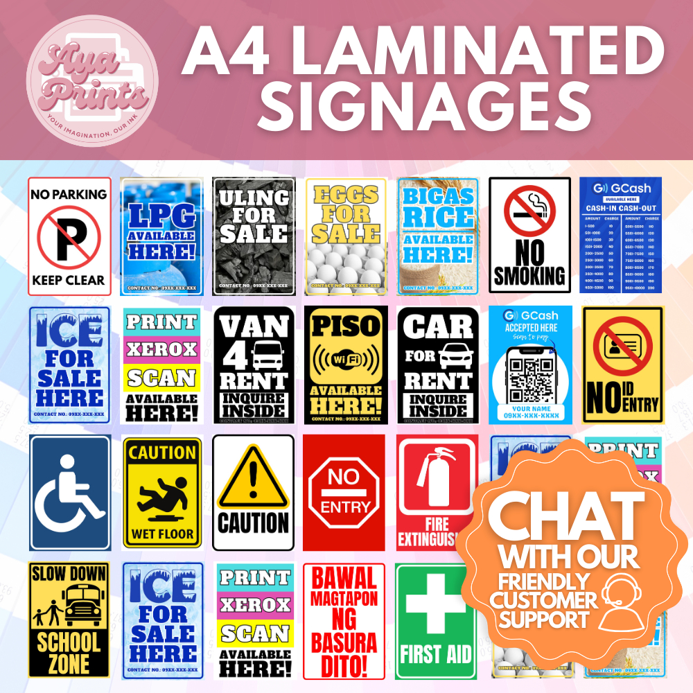 AYA Prints Laminated A4 Signages with FREE Double-sided Tape – Glossy ...