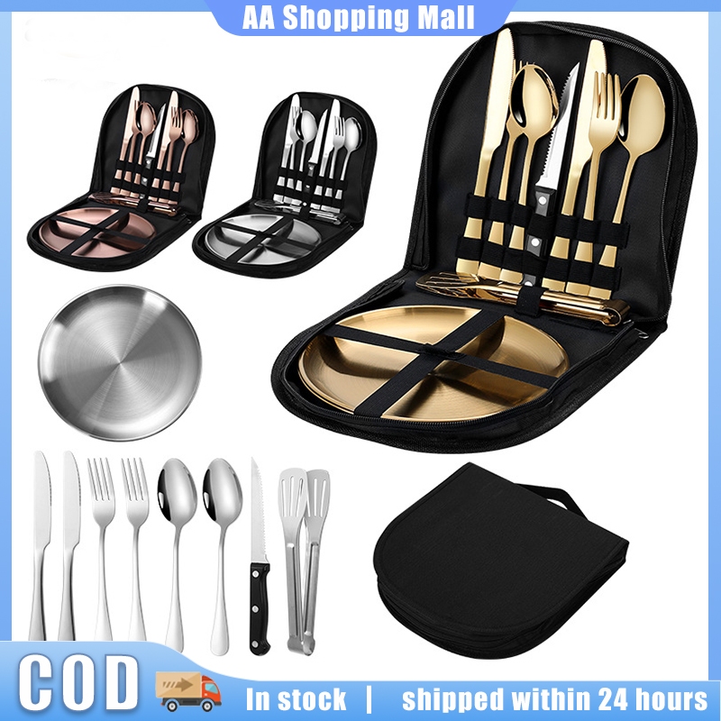 Outdoor Portable Tableware Set Stainless Steel Dinnerware Knife Fork ...