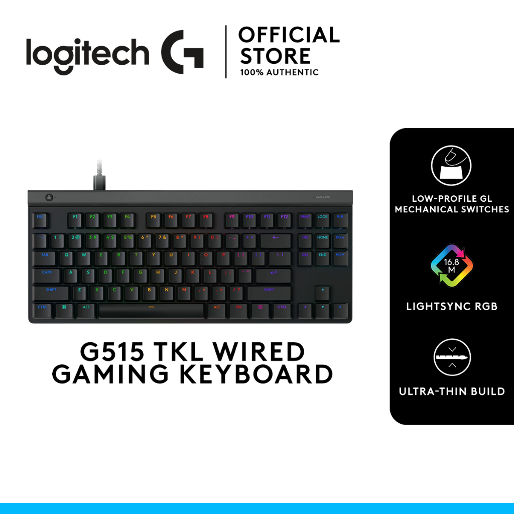 Logitech G515 TKL Lightsync RGB Low-Profile GL Mechanical Switch Wired ...