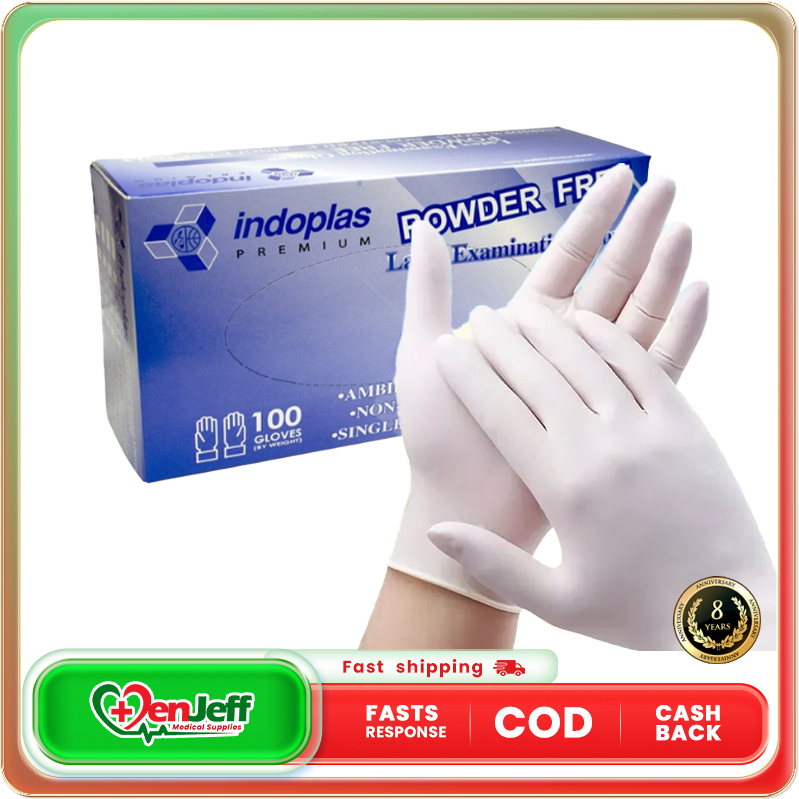 Latex Gloves Powder-Free Indoplas or Dr Choice Brand Box of 100s Sizes:  Small, Medium Large