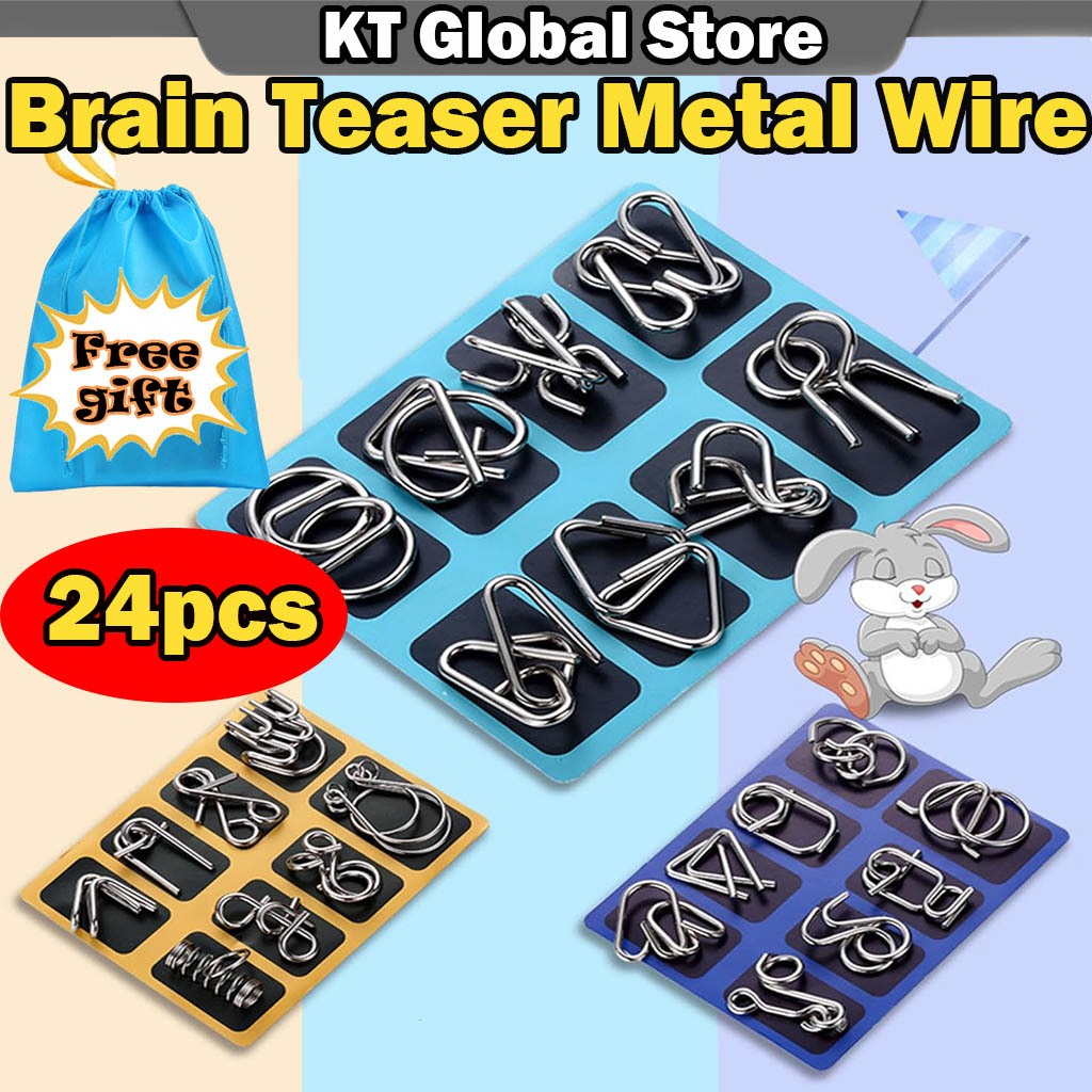 24 Pcs/Set Brain Teaser Metal Wire Puzzles IQ Test Toy Mind Game Jigsaw ...