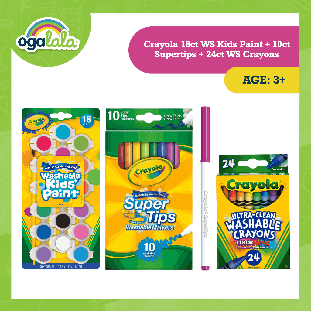 Crayola 18ct WS Kids Paint + 10ct Supertips + 24ct WS Crayons | Shopee ...