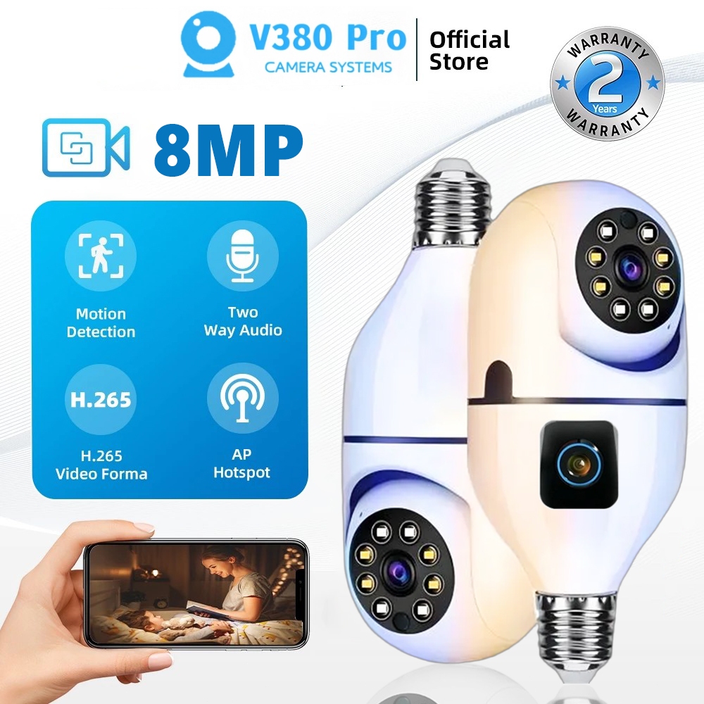 V380 Pro CCTV Bulb Camera Wireless Dual Lens 5G Wifi 360 Rotate Auto ...