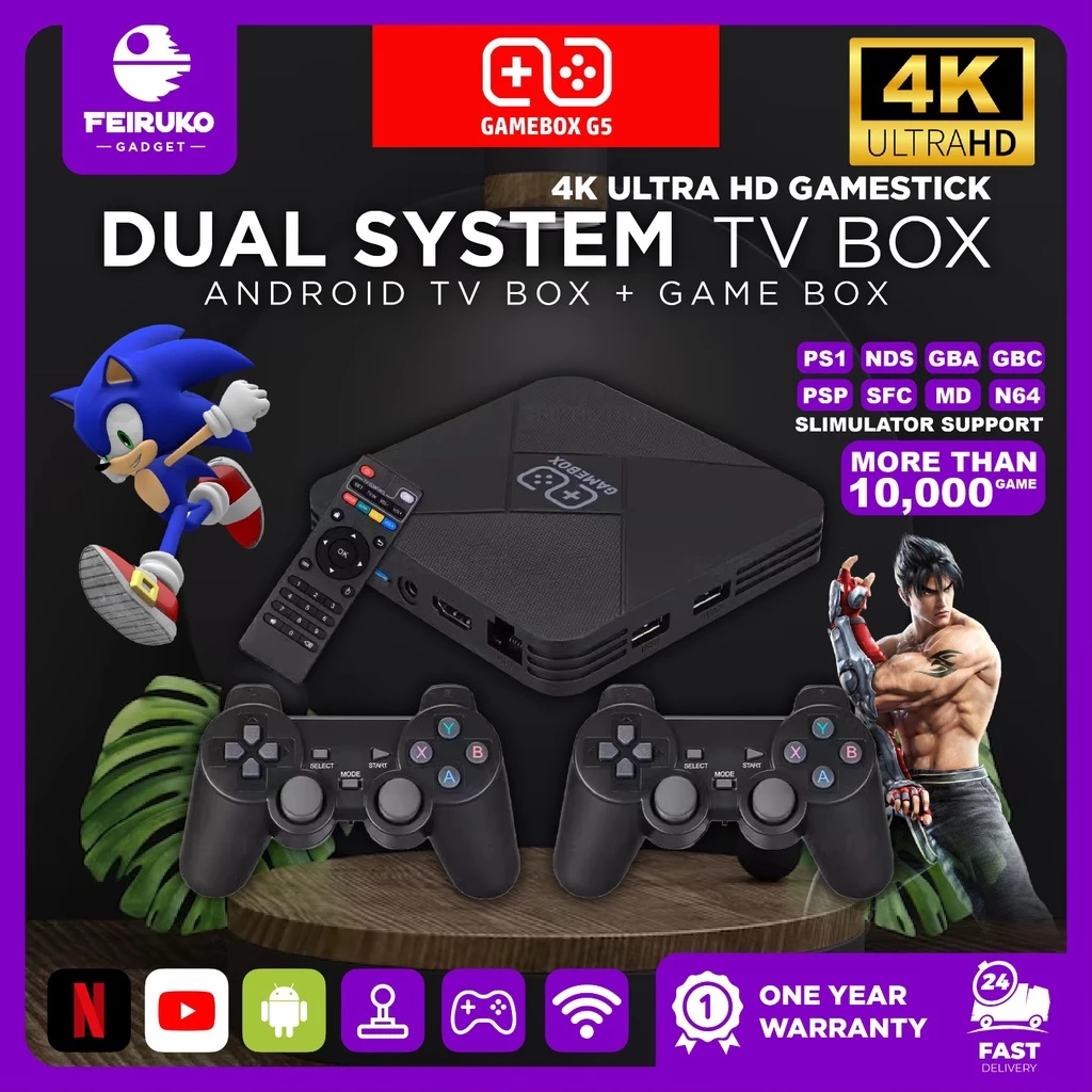 GAME BOX G5 + Android tv box With 2 in 1 Wireless Controller Gaming ...
