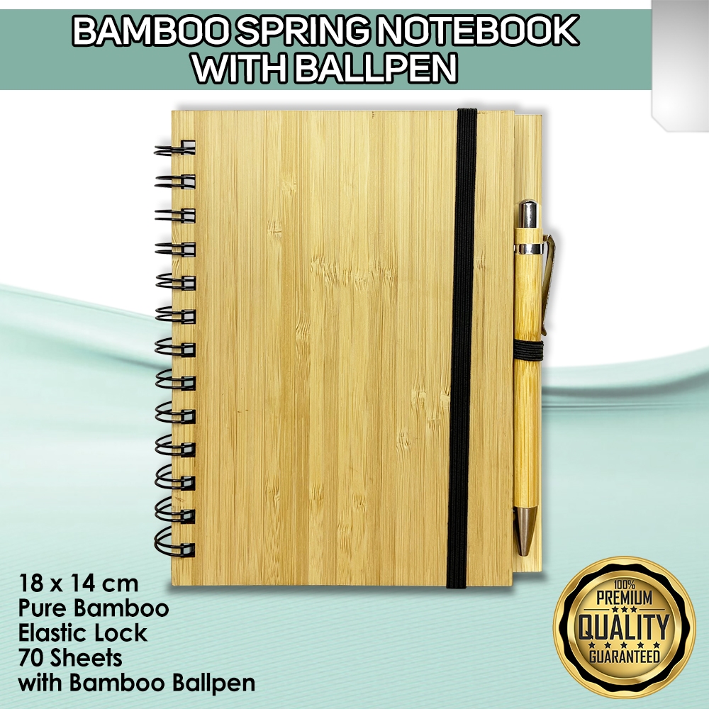 Pure Bamboo Spring Notebook with Ballpen 14cm*18cm | Shopee Philippines