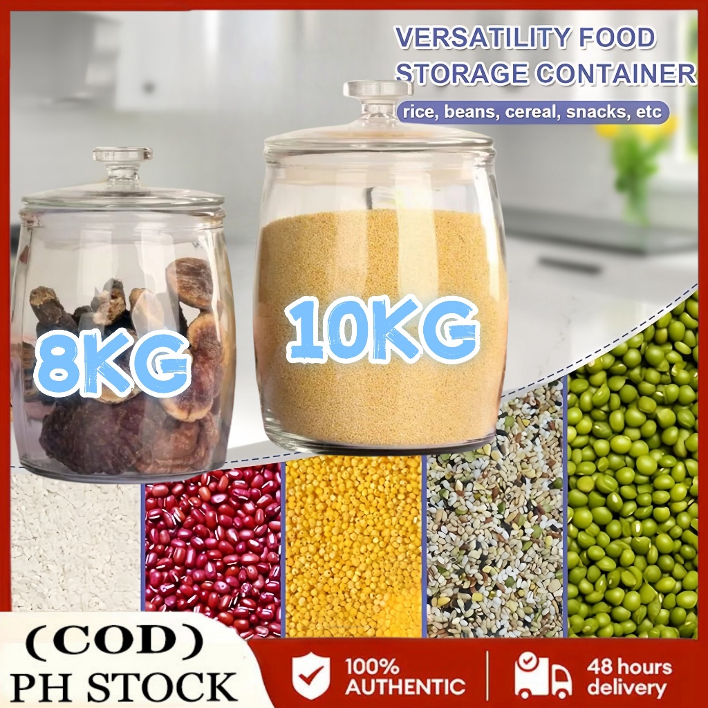 glass rice dispenser 10 kilos/8kg storage container jars with lid ...