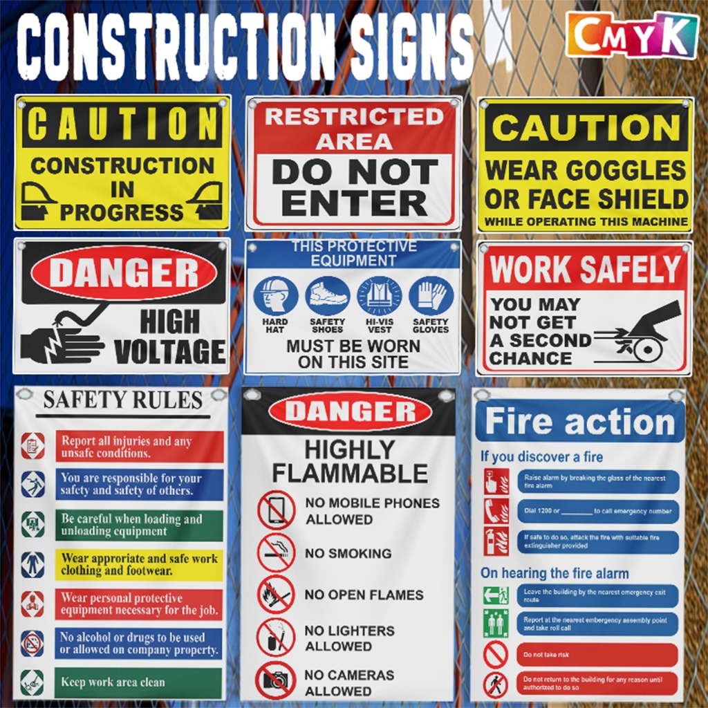 CMYK Tarpaulin Signage Contruction Signs Danger High voltage Caution ...