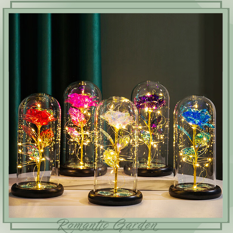 Mini Led Light Rose Artificial in Glass Dome Galaxy Rose Design as ...
