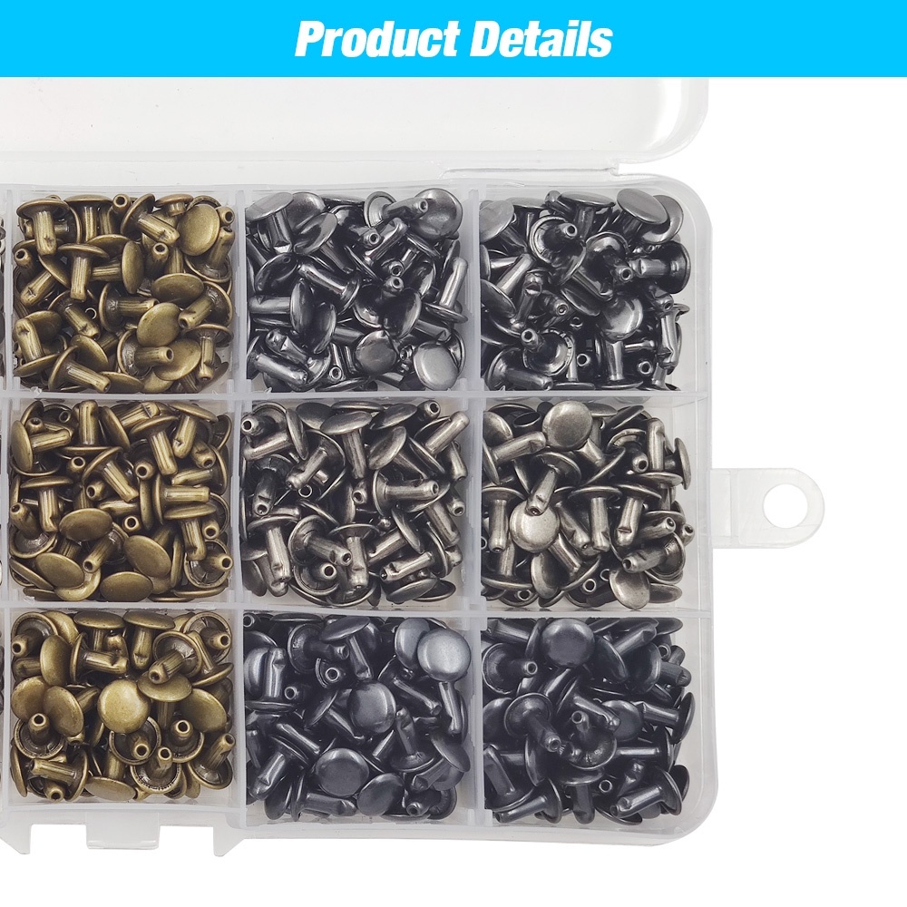 6/8mm Metal Double Cap Rivets Studs Round Rivet With Tool Kit For ...