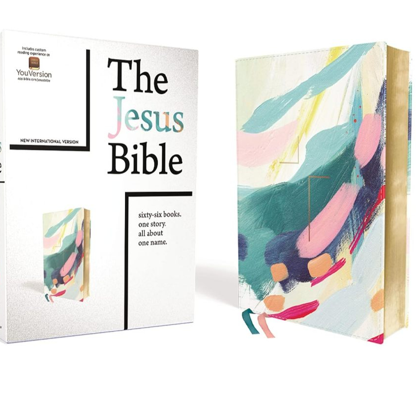 NIV, The Jesus Bible Artist Edition, Indexed, 9.5-Point Print, Leathersoft, Multi-color/Teal