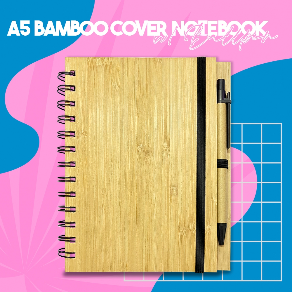 A5 Bamboo Cover Notebook with Ballpen Elastic Notebook Lock and Pen ...