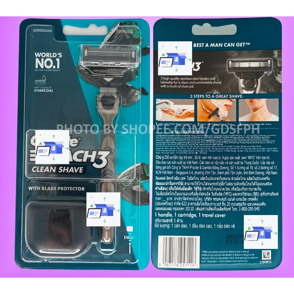 Mach 3 Clean Shave with Blade Protector Charcoal GLTTE gdS41207 ...