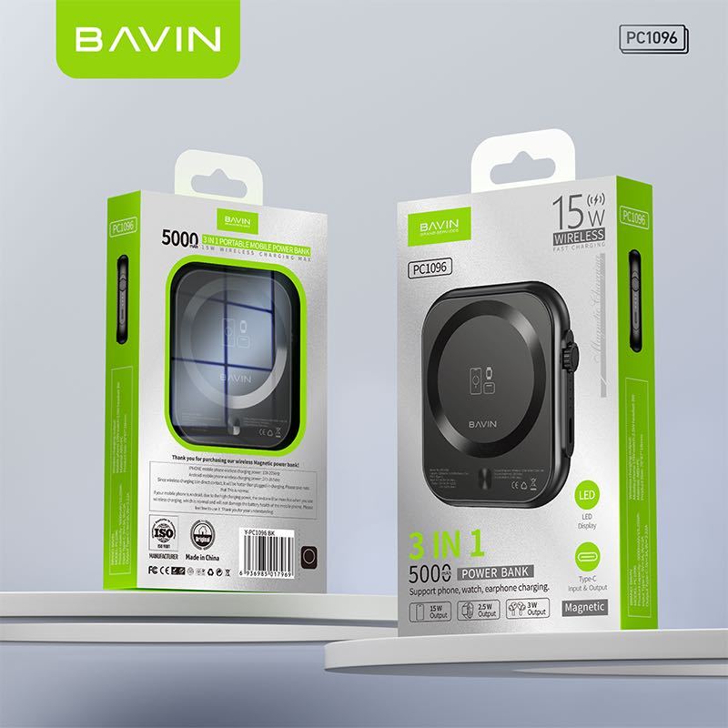 BAVIN 5000mAh 3in1 Magnetic Wireless for Powerbank/Smart Watch/TWS ...