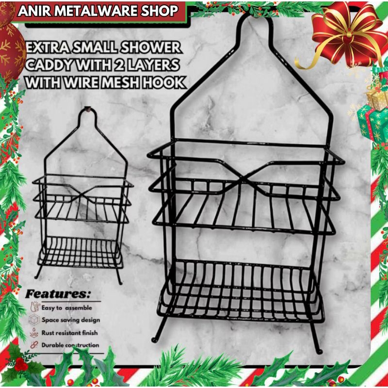 Extra Small Shower Caddy Rack with 2 Layers with Wire Mesh Hook ...