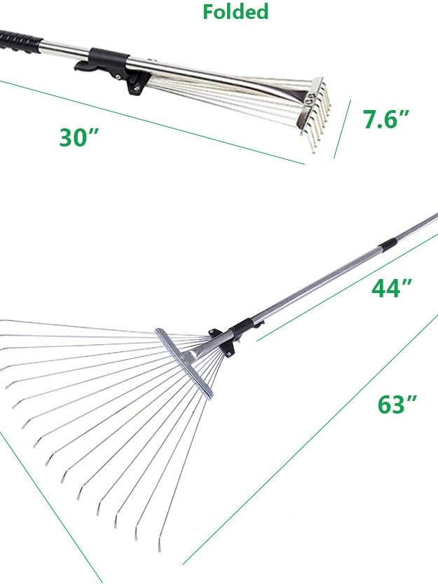 Adjustable Leaf Rake,Telescopic Garden Metal Rake,Expandable Folding ...